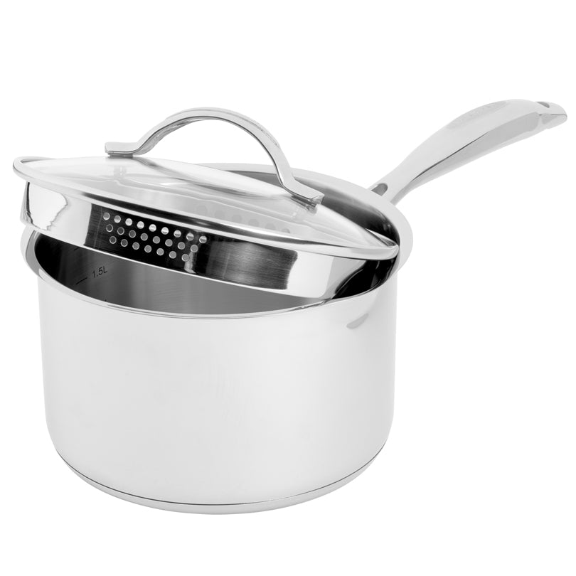 Casseruola con mancio e coperchio in vetro "STS" cm Ø18/l 2,5