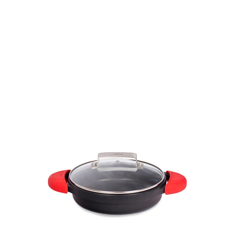 Casseruola bassa con coperchio in vetro, 2 presine in silicone e una borsa in cotone inclusi CM 20/L 1,5