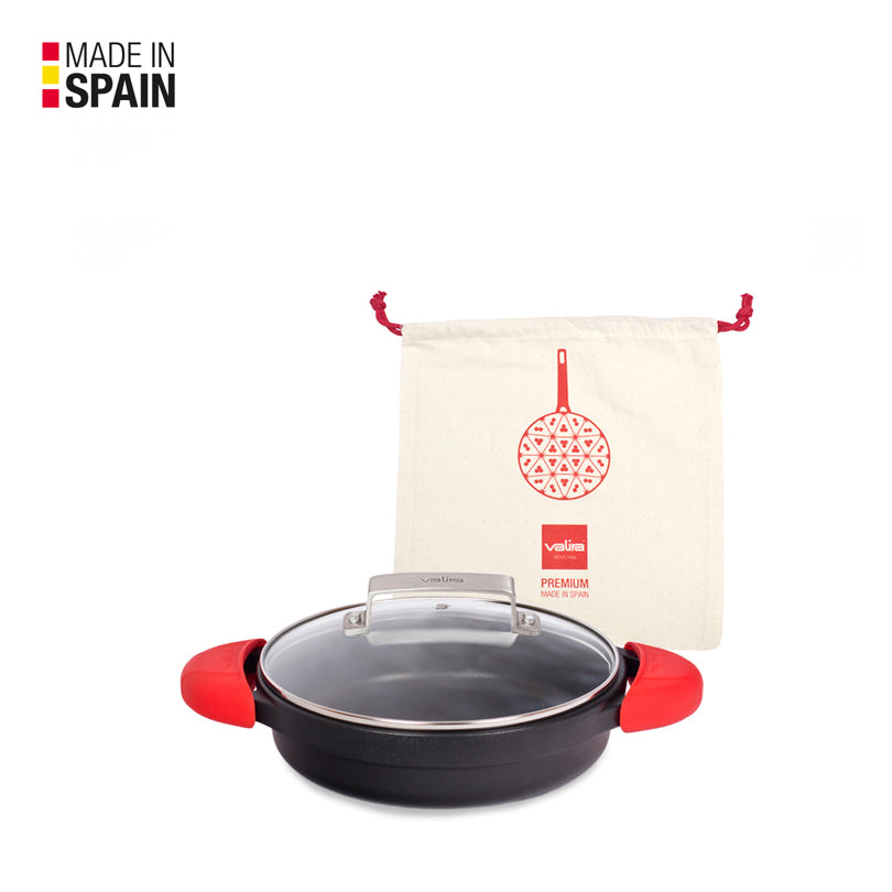 Casseruola bassa con coperchio in vetro, 2 presine in silicone e una borsa in cotone inclusi CM 20/L 1,5