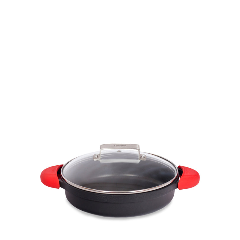 Casseruola bassa con coperchio in vetro, 2 presine in silicone e una borsa in cotone inclusi CM 24/L 2,5