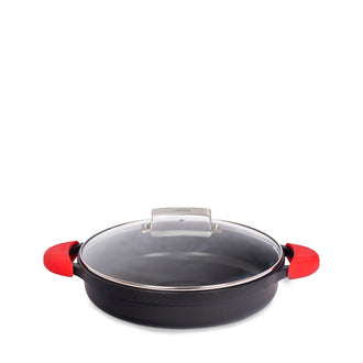 Casseruola bassa con coperchio in vetro, 2 presine in silicone e una borsa in cotone inclusi CM 28/L 3,5