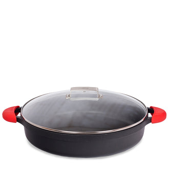 Casseruola bassa con coperchio in vetro, 2 presine in silicone e una borsa in cotone inclusi CM 40/L 9