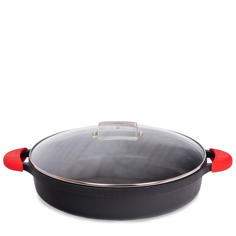 Casseruola bassa con coperchio in vetro, 2 presine in silicone e una borsa in cotone inclusi CM 40/L 9