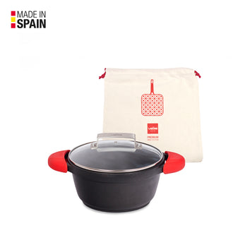 Casseruola alta con coperchio in vetro, 2 presine in silicone e una borsa in cotone inclusi CM 20/L 2,5