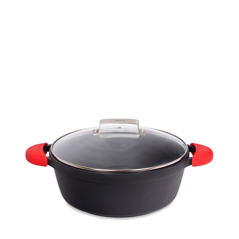 Casseruola alta con coperchio in vetro e incluso 2 presine in silicone e una borsa in cotone CM 28/L 6