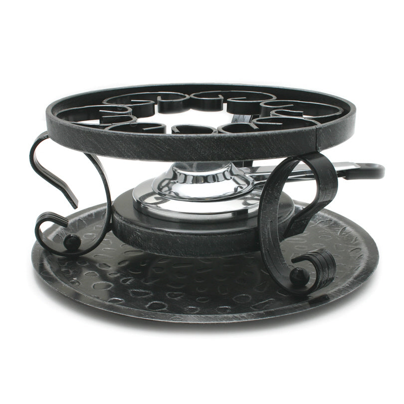 Rechaud in ferro battuto con bruciatore cromato cm 23,5x10,5