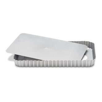 Tortiera crostata rettangolare "Silver Top" con fondo removibile cm 325x22x3