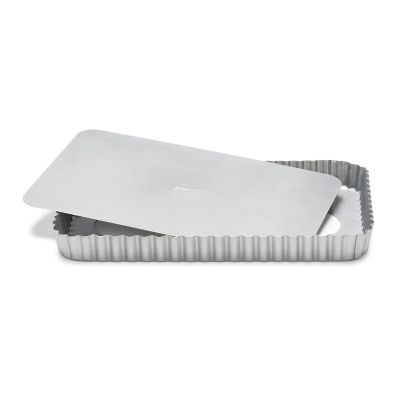 Tortiera crostata rettangolare "Silver Top" con fondo removibile cm 325x22x3