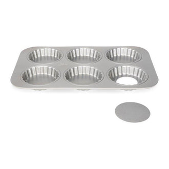 Teglia per mini quiche a 6 cavità Silver Top con fondi removibili cm Ø10