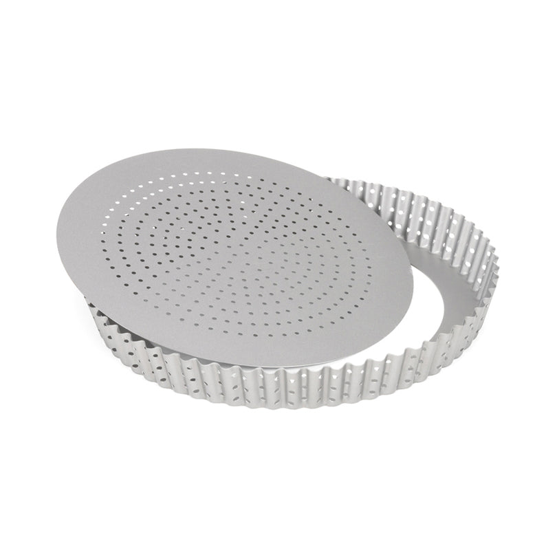 Tortiera quiche/pizza tondo perforato "Silver Top" con fondo removibile cm Ø24x3