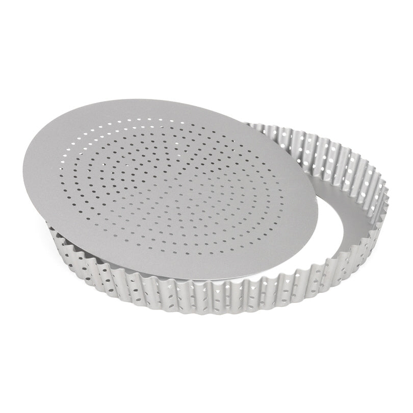 Tortiera quiche/pizza tondo perforato "Silver Top" con fondo removibile cm Ø28x3,5