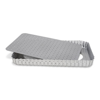 Tortiera quiche rettangolare perforato "Silver Top" con fondo removibile cm 32x22x3