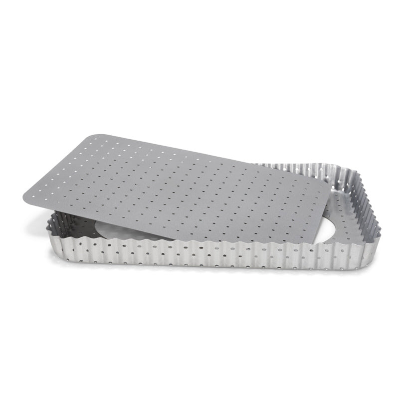 Tortiera quiche rettangolare perforato "Silver Top" con fondo removibile cm 32x22x3