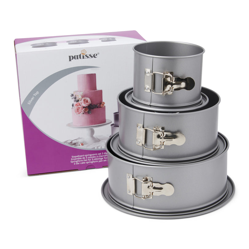 Kit 3 tortiere apribili con fondo salvagioccia "Silver Top" cm Ø12/18/22