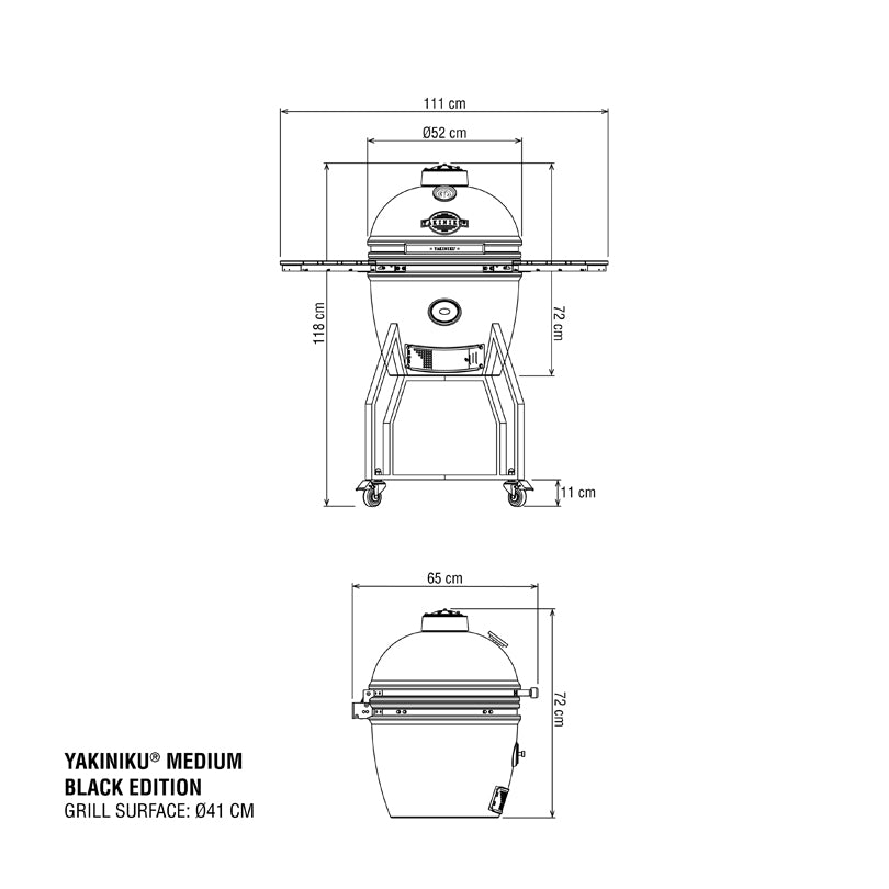 Kamado Medium Basic "Black Edition", per 4-5 persone cm Ø41/cm 111x118