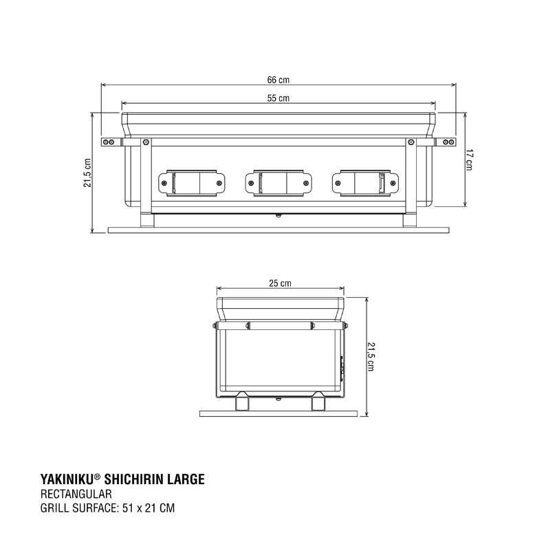 Shichirin Grill da tavolo Large rettangolare, per 4-8 persone cm 66x25x21,5