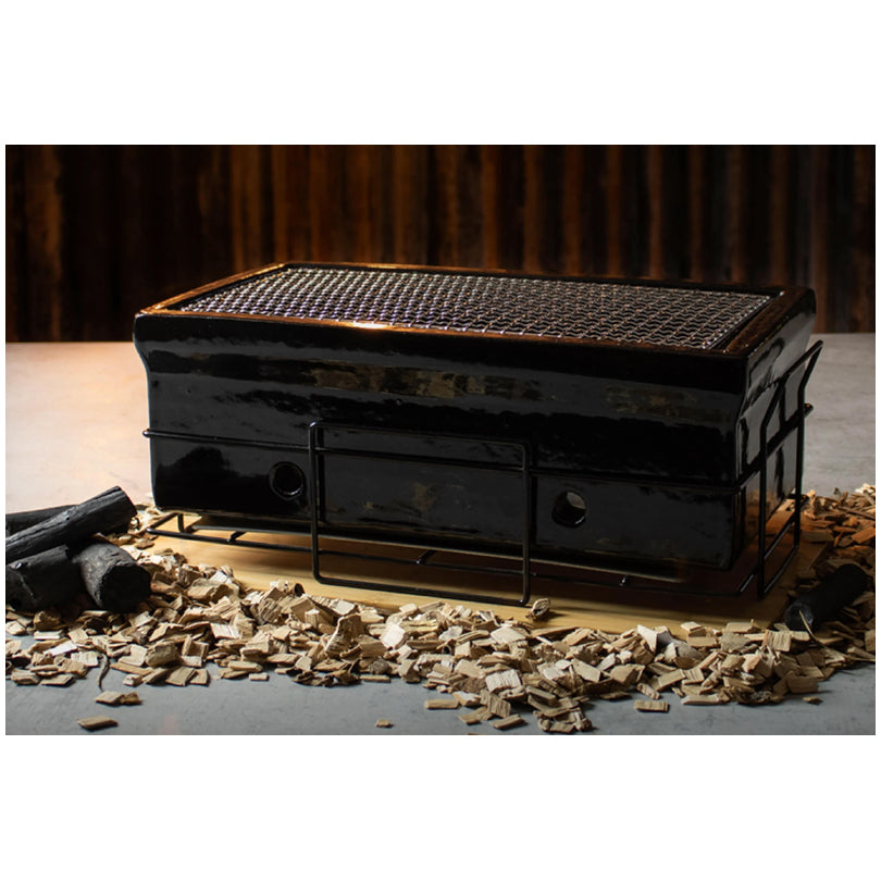 Shichirin Grill da tavolo Medium "Black Edition" rettangolare, per 4-6 persone cm 43x23x18