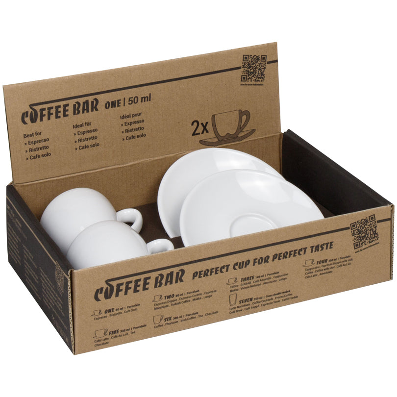 Tazza caffè con piattino "Coffee Bar ONE - Ristretto", confezione 2 pezzi ml 50