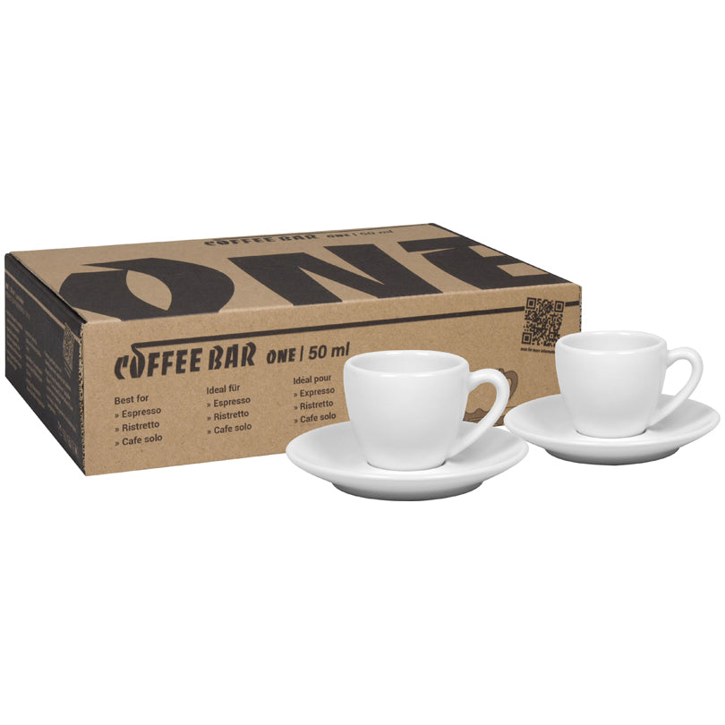 Tazza caffè con piattino "Coffee Bar ONE - Ristretto", confezione 2 pezzi ml 50