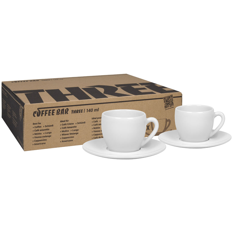 Tazza caffè con piattino "Coffee Bar THREE - Espresso Doppio", confezione 2 pezzi ml 140