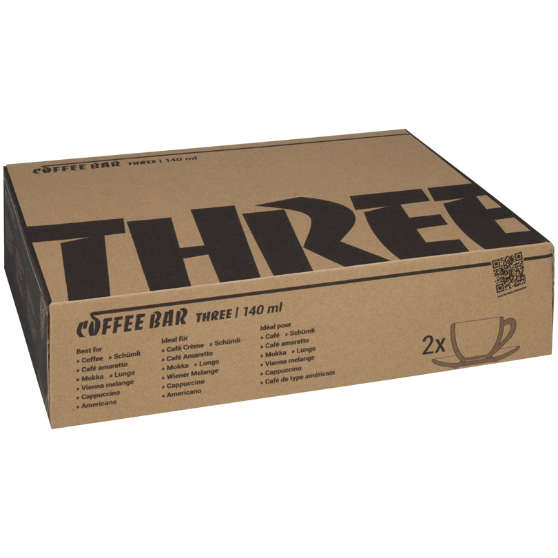 Tazza caffè con piattino "Coffee Bar THREE - Espresso Doppio", confezione 2 pezzi ml 140