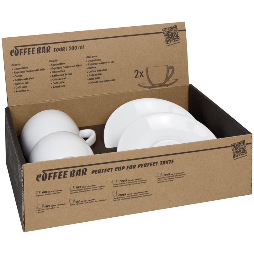 Tazza cappuccino con piattino "Coffee Bar FOUR", confezione 2 pezzi ml 200