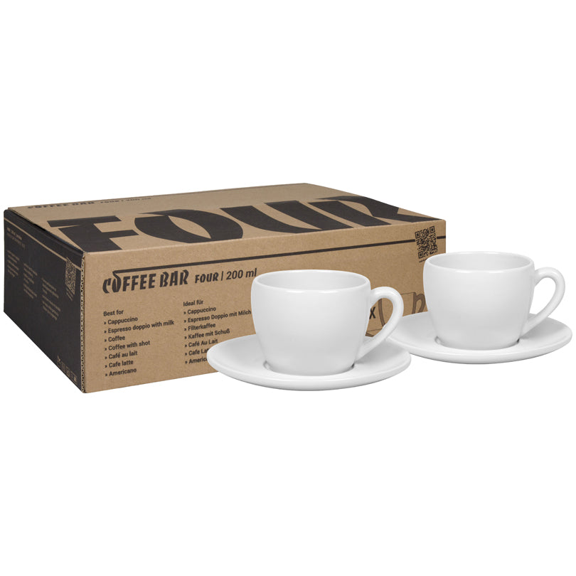 Tazza cappuccino con piattino "Coffee Bar FOUR", confezione 2 pezzi ml 200