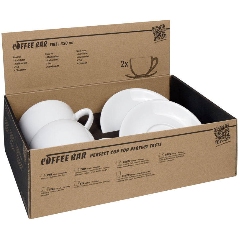 Tazza tè con piattino "Coffee Bar FIVE", confezione 2 pezzi ml 330