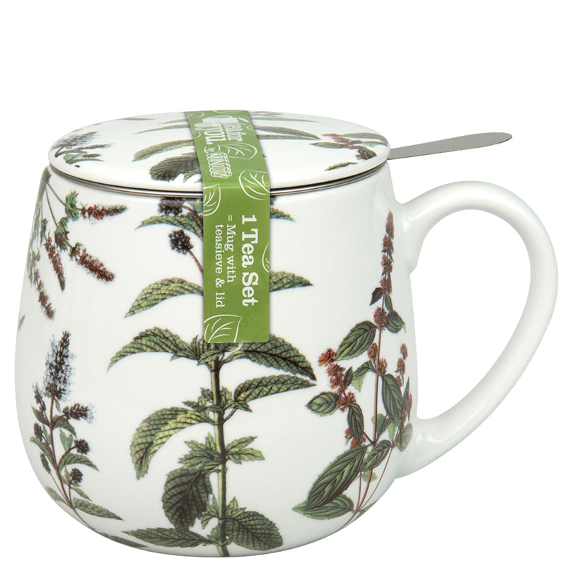 Tazza tè con filtro e coperchio, disegno: "My favourite Tea - Menta piperita" ml 420