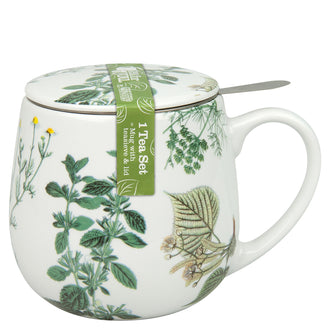 Tazza tè con coperchio e filtro, disegno: "My favourite Tea - Erbe" ml 420