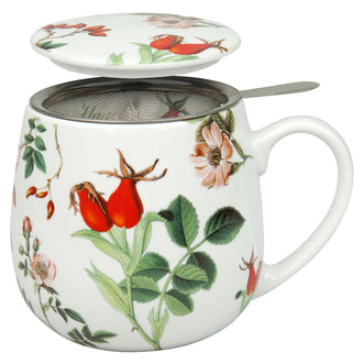 Tazza tè con coperchio e filtro, disegno:  "My favourite Tea - Rosa canina" ml 420