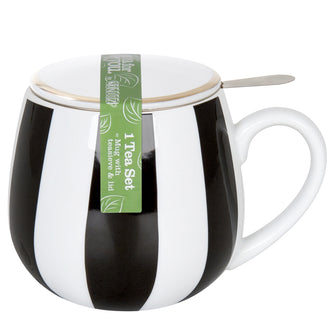 Tazza tè con coperchio e filtro, disegno: Black and White - Stripes ml 420
