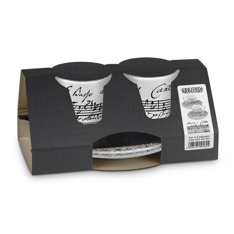 Tazze da caffé con piattino assortite, 4pezzi in scatola da regalo, disegno: Coffee Cantata ml 85