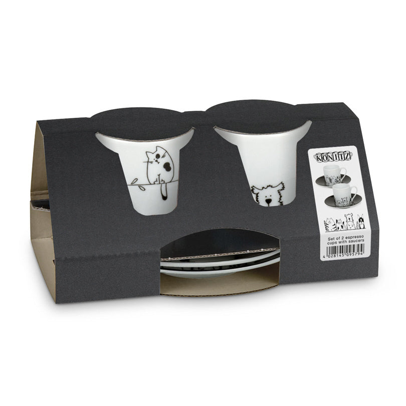 Set 2 Espressotassen mit Untertasse sortiert im Geschenkskarton, Design: Funny Cats and Dogs ml 85