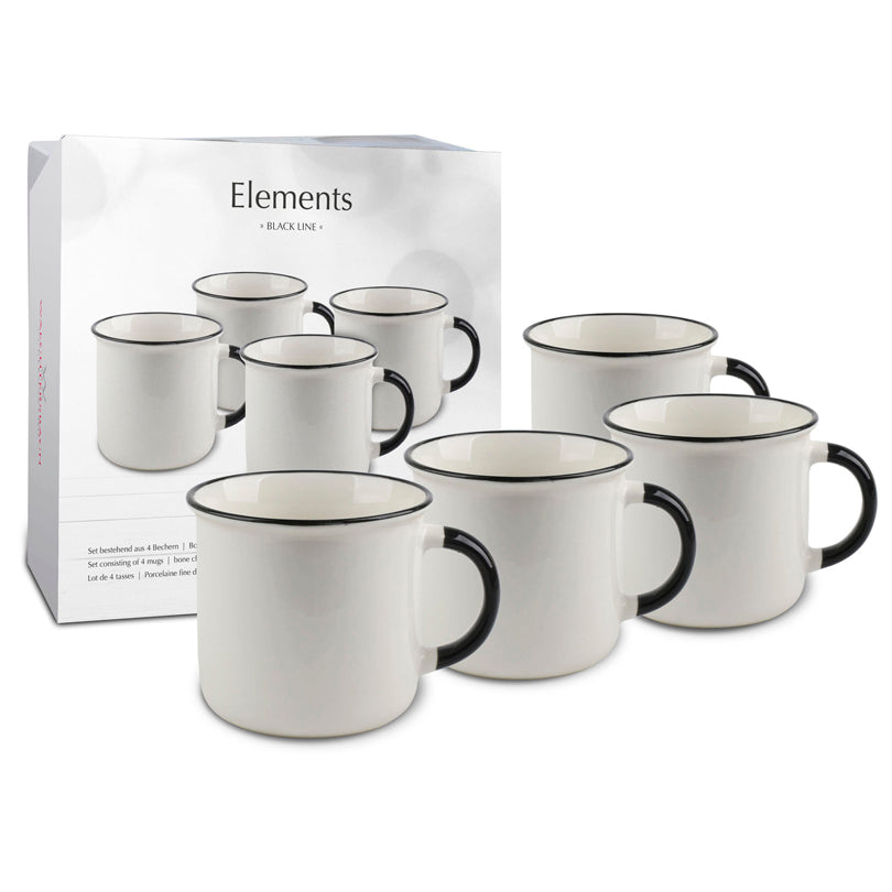 Tazza, disegno: Elements - Black Line, confezione 4 pezzi ml 380/cm Ø10x8,5