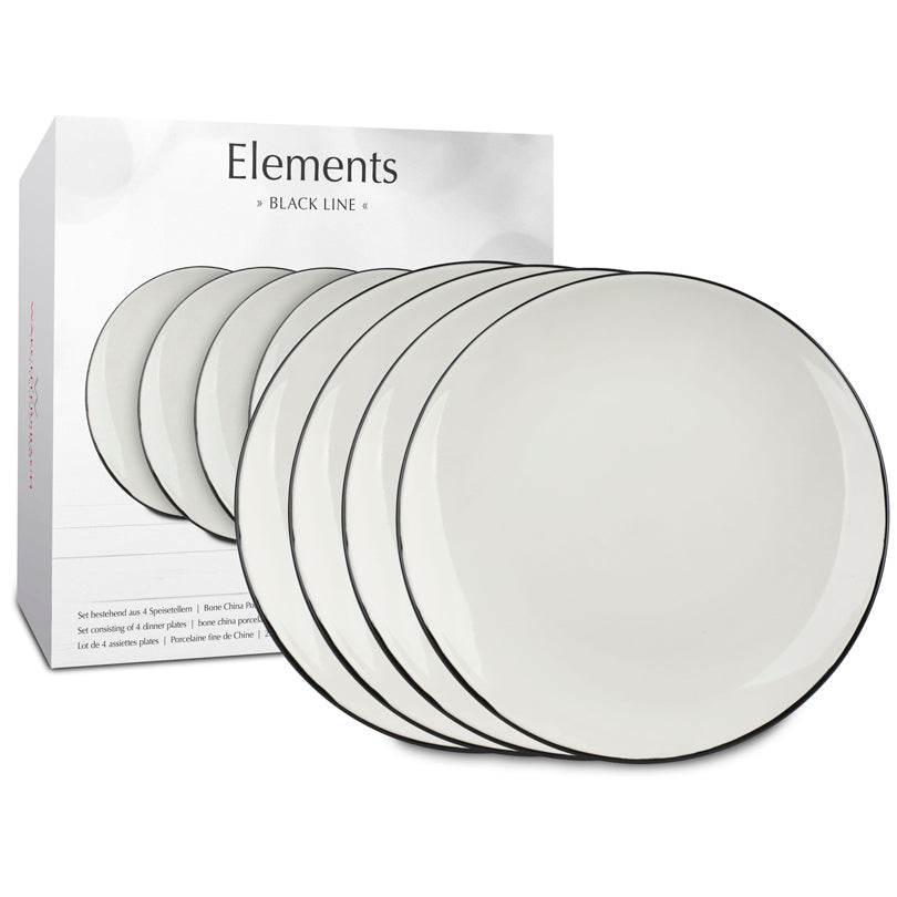 Piatto, disegno: Elements - Black Line, confezione 4 pezzi cm Ø27