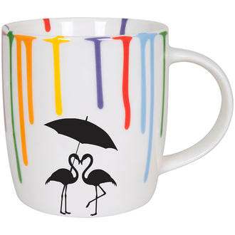 Tazza, disegno: Rainbow Drops - Fenicotteri ml 350/cm Ø8,8x9,2