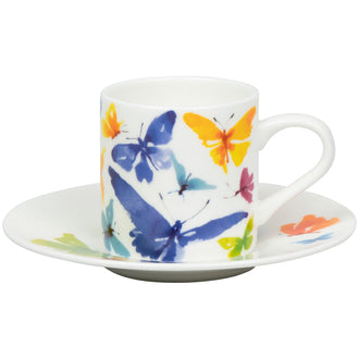 Tazza caffè con piattino, disegno: Butterflies - Victoria Lowe ml 85/cm Ø5,4x6