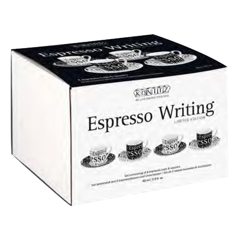 Tazza caffè con piattino in confezione assortita da 4 pezzi, design: Espresso Writing ml 85