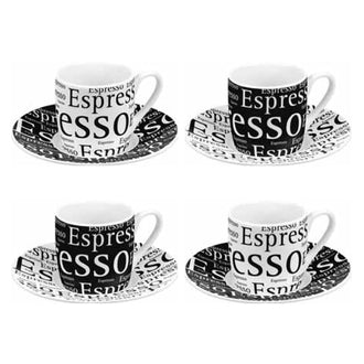 Tazza caffè con piattino in confezione assortita da 4 pezzi, design: Espresso Writing ml 85/cm Ø12x5,5
