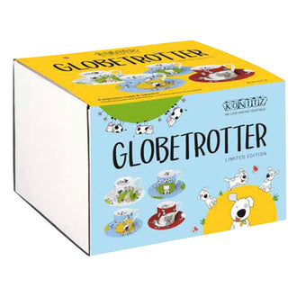 Tazza caffè con piattino in confezione assortita da 4 pezzi, design: Globetrotter ml 85/cm Ø12x5,5