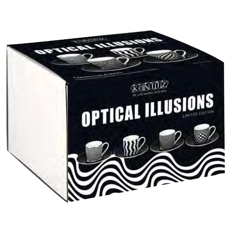 Tazza caffè con piattino in confezione assortita da 4 pezzi, design: Optical Illusions ml 85