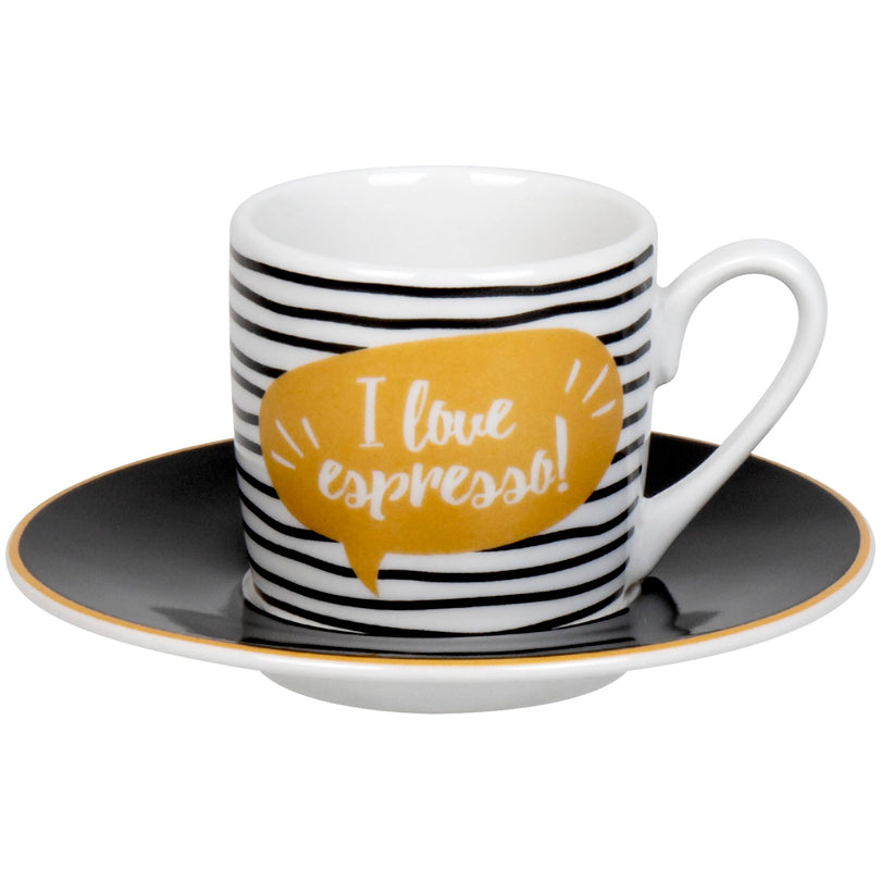 Tazza caffè con piattino in confezione assortita da 4 pezzi, design: Love Espresso ml 85 Ø12H5,5