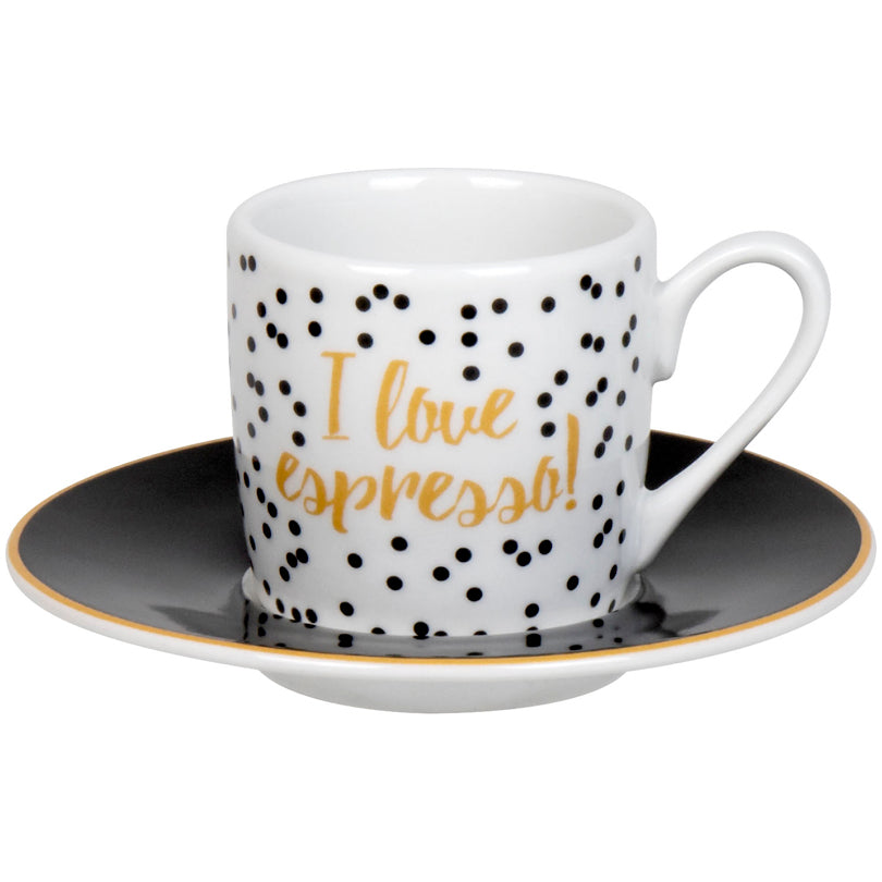 Tazza caffè con piattino in confezione assortita da 4 pezzi, design: Love Espresso ml 85/cm Ø12x5,5
