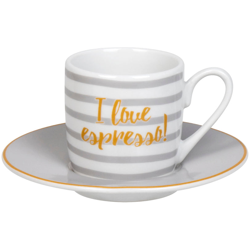 Tazza caffè con piattino in confezione assortita da 4 pezzi, design: Love Espresso ml 85/cm Ø12x5,5