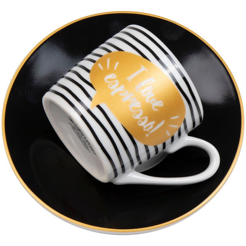 Tazza caffè con piattino in confezione assortita da 4 pezzi, design: Love Espresso ml 85 Ø12H5,5
