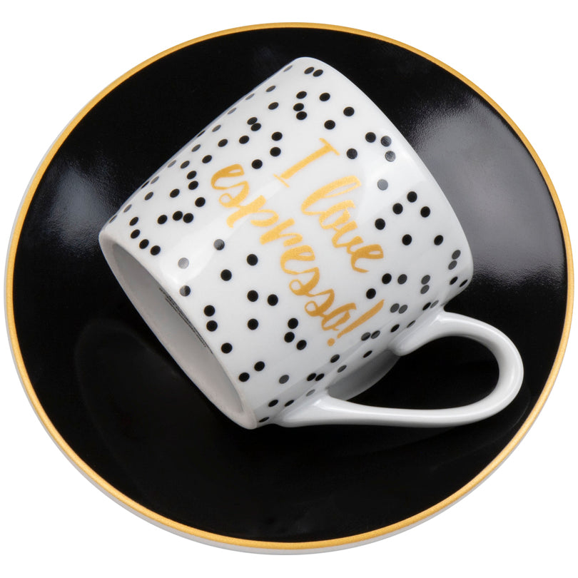 Tazza caffè con piattino in confezione assortita da 4 pezzi, design: Love Espresso ml 85 Ø12H5,5