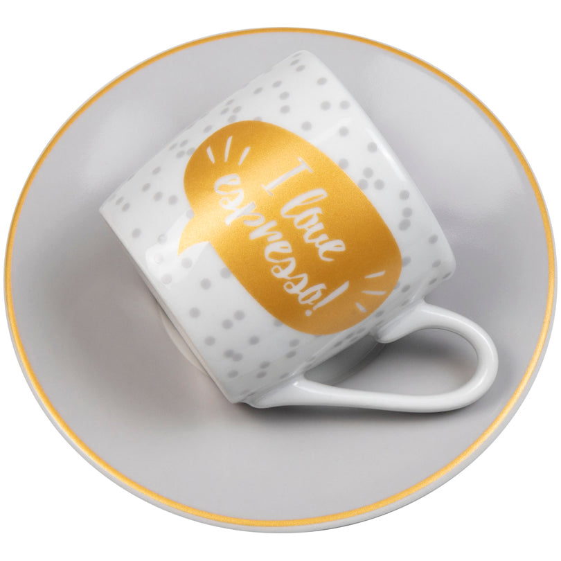 Tazza caffè con piattino in confezione assortita da 4 pezzi, design: Love Espresso ml 85/cm Ø12x5,5