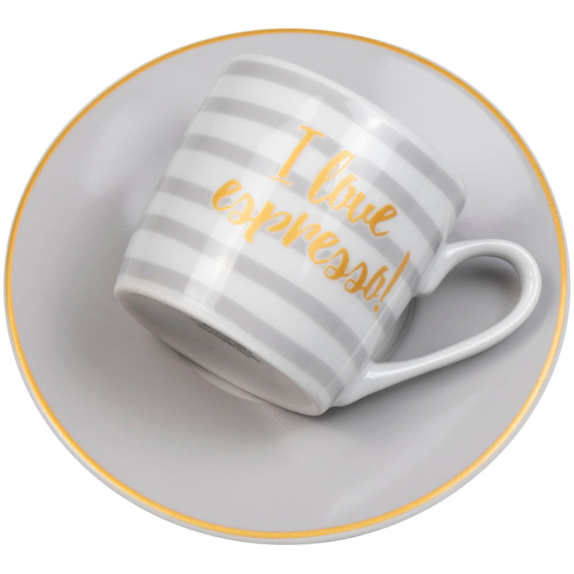 Tazza caffè con piattino in confezione assortita da 4 pezzi, design: Love Espresso ml 85/cm Ø12x5,5