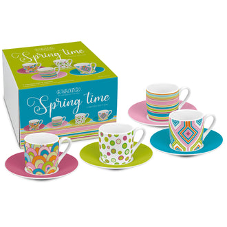 Tazza caffè con piattino in confezione assortita da 4 pezzi, design: Spring ml 85/cm Ø12x5,5